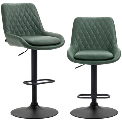 Set of 2 Adjustable Retro Swivel Bar Stools with High Back - Green