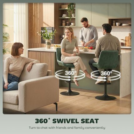 Set of 2 Adjustable Retro Swivel Bar Stools with High Back - Green