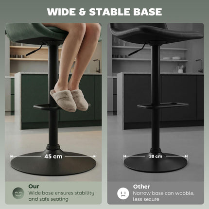 Set of 2 Adjustable Retro Swivel Bar Stools with High Back - Green