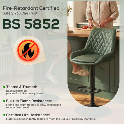 Set of 2 Adjustable Retro Swivel Bar Stools with High Back - Green