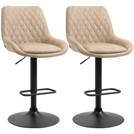 Adjustable Retro Bar Stools Set of 2 with Padded Seats and Swivel - Light Khaki