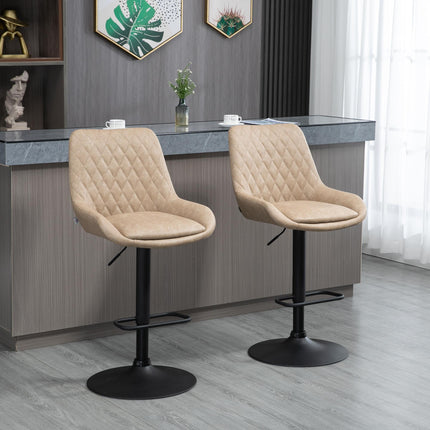 Adjustable Retro Bar Stools Set of 2 with Padded Seats and Swivel - Light Khaki