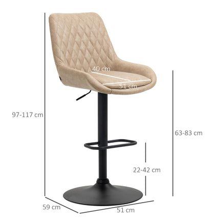 Adjustable Retro Bar Stools Set of 2 with Padded Seats and Swivel - Light Khaki