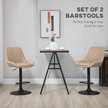 Adjustable Retro Bar Stools Set of 2 with Padded Seats and Swivel - Light Khaki