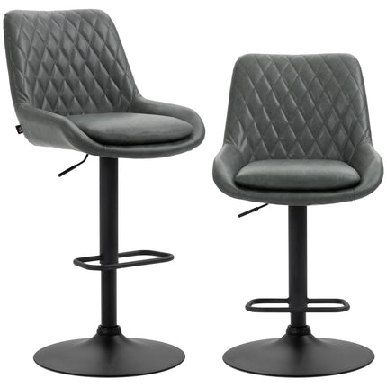 Set of 2 Adjustable Retro Bar Stools with Upholstered Seats - Dark Grey