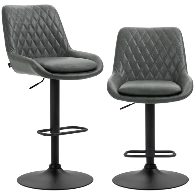 Set of 2 Adjustable Retro Bar Stools with Upholstered Seats - Dark Grey