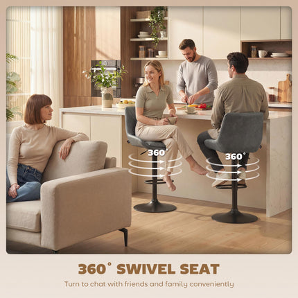 Set of 2 Adjustable Retro Bar Stools with Upholstered Seats - Dark Grey