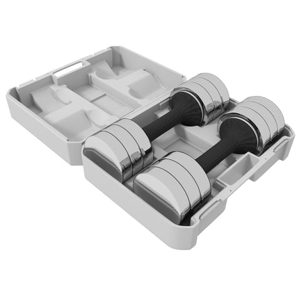 Set of 2 Adjustable 10kg Dumbbells with Galvanised Storage Box - Silver Black