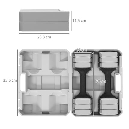 Set of 2 Adjustable 10kg Dumbbells with Galvanised Storage Box - Silver Black