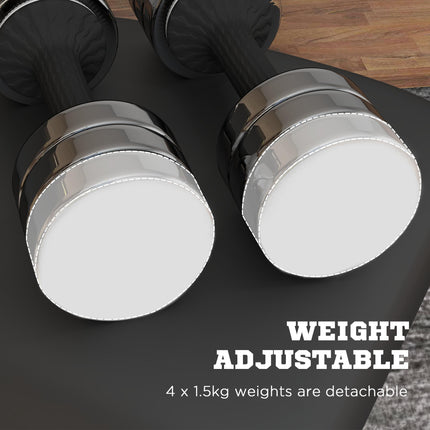 Set of 2 Adjustable 10kg Dumbbells with Galvanised Storage Box - Silver Black