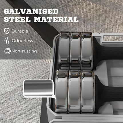 Set of 2 Adjustable 10kg Dumbbells with Galvanised Storage Box - Silver Black
