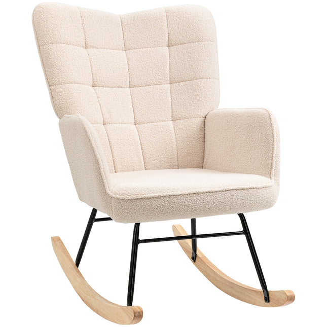 Wingback Nursing Rocking Chair with Berber Fleece Upholstery - Beige