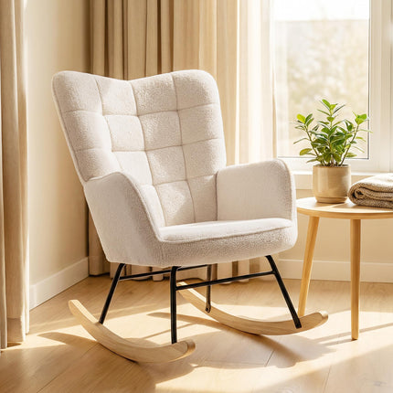 Wingback Nursing Rocking Chair with Berber Fleece Upholstery - Beige