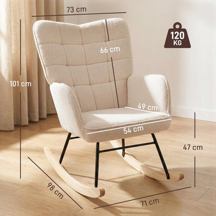 Wingback Nursing Rocking Chair with Berber Fleece Upholstery - Beige