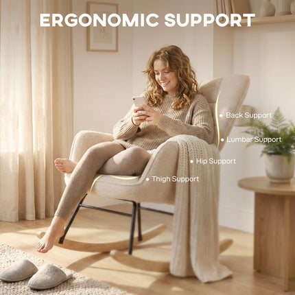 Wingback Nursing Rocking Chair with Berber Fleece Upholstery - Beige