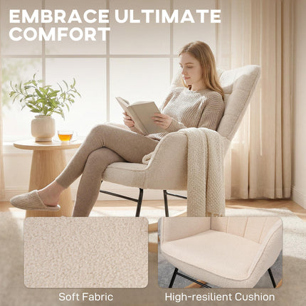Wingback Nursing Rocking Chair with Berber Fleece Upholstery - Beige