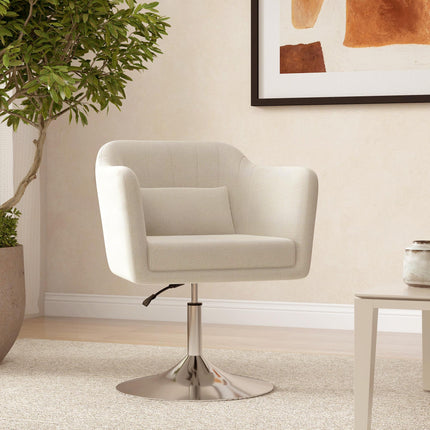 Modern Swivel Accent Chair with Adjustable Height and Pillow - Cream White