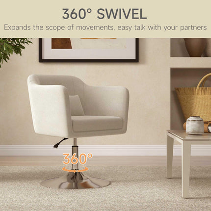 Modern Swivel Accent Chair with Adjustable Height and Pillow - Cream White