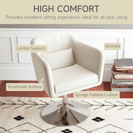 Modern Swivel Accent Chair with Adjustable Height and Pillow - Cream White