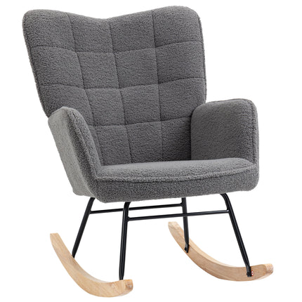 Wingback Nursing Rocking Chair with Berber Fleece Upholstery - Dark Grey
