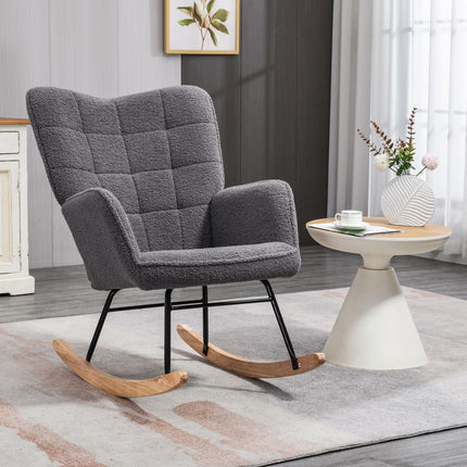 Wingback Nursing Rocking Chair with Berber Fleece Upholstery - Dark Grey