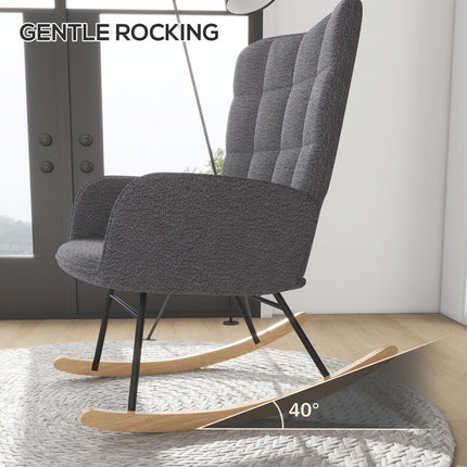 Wingback Nursing Rocking Chair with Berber Fleece Upholstery - Dark Grey