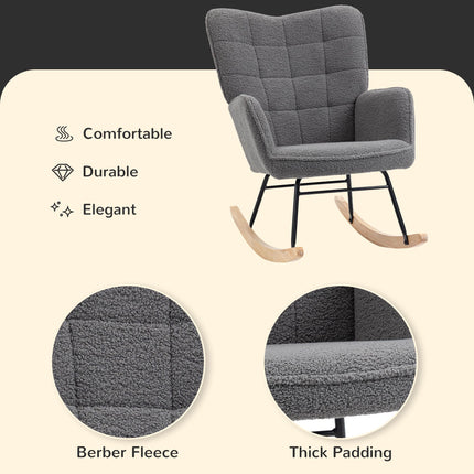 Wingback Nursing Rocking Chair with Berber Fleece Upholstery - Dark Grey