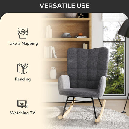 Wingback Nursing Rocking Chair with Berber Fleece Upholstery - Dark Grey