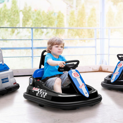 Electric Kids 6V Battery Powered Bumper Car with 360° Rotation, 2 Speeds, Music & LED Lights for 18-48 Months - Black