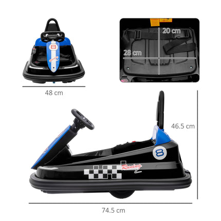 Electric Kids 6V Battery Powered Bumper Car with 360° Rotation, 2 Speeds, Music & LED Lights for 18-48 Months - Black