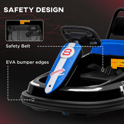 Electric Kids 6V Battery Powered Bumper Car with 360° Rotation, 2 Speeds, Music & LED Lights for 18-48 Months - Black