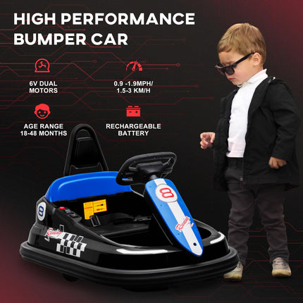 Electric Kids 6V Battery Powered Bumper Car with 360° Rotation, 2 Speeds, Music & LED Lights for 18-48 Months - Black