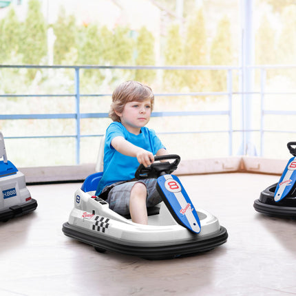 Electric Kids 6V Bumper Car with 360° Rotation, Music, Horn & Lights for 18-48 Months - White Blue Black