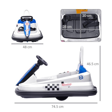 Electric Kids 6V Bumper Car with 360° Rotation, Music, Horn & Lights for 18-48 Months - White Blue Black