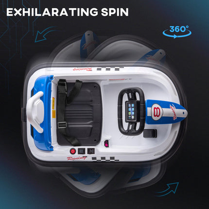 Electric Kids 6V Bumper Car with 360° Rotation, Music, Horn & Lights for 18-48 Months - White Blue Black