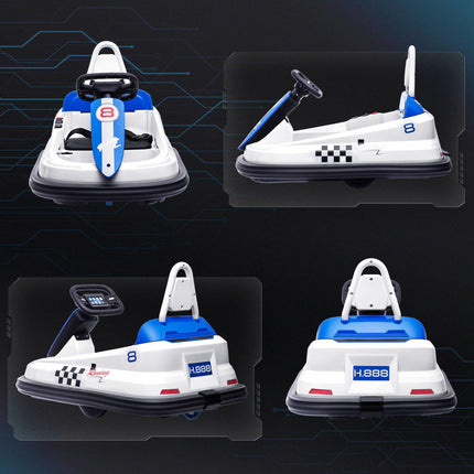 Electric Kids 6V Bumper Car with 360° Rotation, Music, Horn & Lights for 18-48 Months - White Blue Black