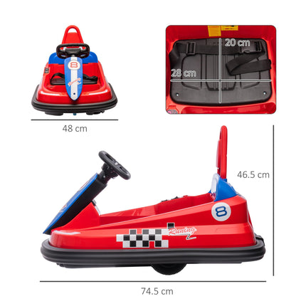 Electric Kids 6V Battery Powered Bumper Car with 360° Rotation, 2 Speeds, Music for 18-48 Months - Red