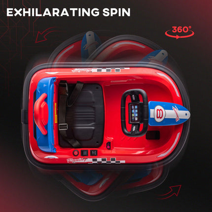 Electric Kids 6V Battery Powered Bumper Car with 360° Rotation, 2 Speeds, Music for 18-48 Months - Red