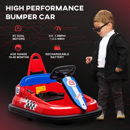 Electric Kids 6V Battery Powered Bumper Car with 360° Rotation, 2 Speeds, Music for 18-48 Months - Red
