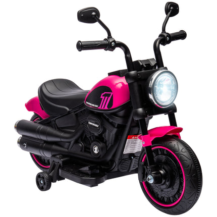 6V Electric Motorbike with Training Wheels and One-Button Start - Pink
