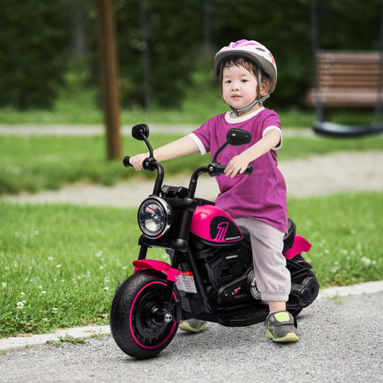 6V Electric Motorbike with Training Wheels and One-Button Start - Pink