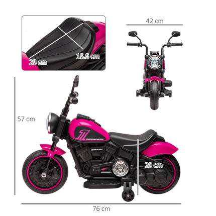 6V Electric Motorbike with Training Wheels and One-Button Start - Pink