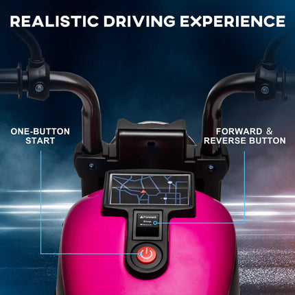 6V Electric Motorbike with Training Wheels and One-Button Start - Pink
