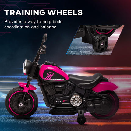 6V Electric Motorbike with Training Wheels and One-Button Start - Pink