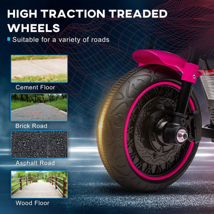 6V Electric Motorbike with Training Wheels and One-Button Start - Pink