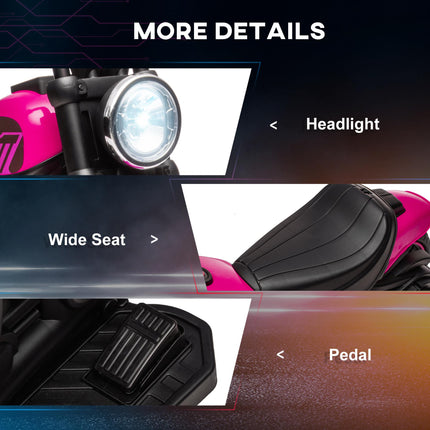 6V Electric Motorbike with Training Wheels and One-Button Start - Pink