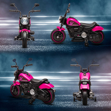 6V Electric Motorbike with Training Wheels and One-Button Start - Pink
