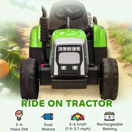 12V Electric Ride-On Tractor with Detachable Trailer, Remote Control & Music for Kids 3-6 - Green
