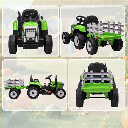 12V Electric Ride-On Tractor with Detachable Trailer, Remote Control & Music for Kids 3-6 - Green