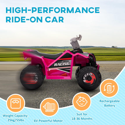 6V Toddler Quad Bike with Wear-Resistant Wheels and Forward/Backward Function for Ages 18-36 Months - Pink